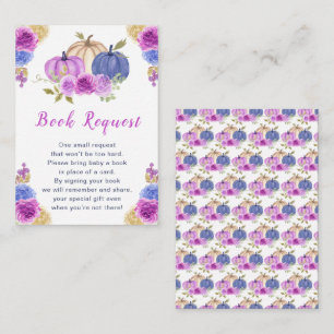 Purple and Navy Blue Floral Pumpkins Baby Shower Enclosure Card