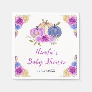 Purple and Navy Blue Floral Pumpkins Baby Shower Napkins