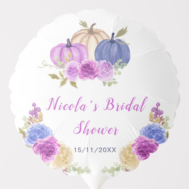 Purple and Navy Blue Floral Pumpkins Bridal Shower Balloon (Front)