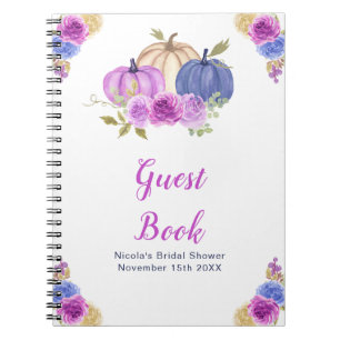 Purple and Navy Blue Floral Pumpkins Bridal Shower Notebook