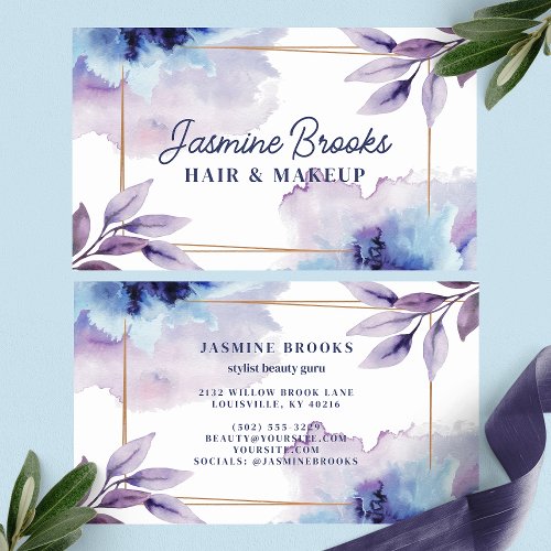 Custom Business Cards 16 Purple And Navy Watercolor Botanical Leaves Business Card