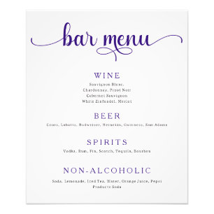 Purple and Off White Wedding Bar Menu Poster