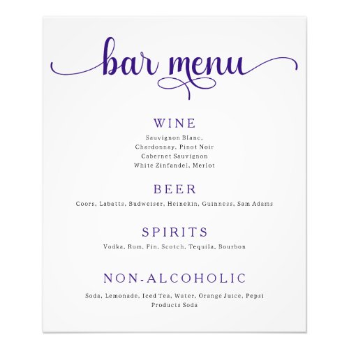Purple and Off White Wedding Bar Menu Poster