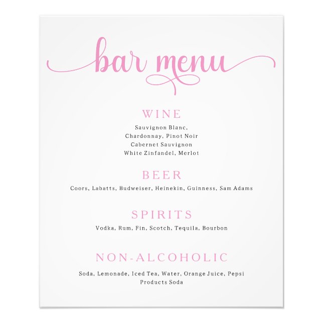 Purple and Off White Wedding Bar Menu Poster (Front)