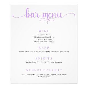 Purple and Off White Wedding Bar Menu Poster