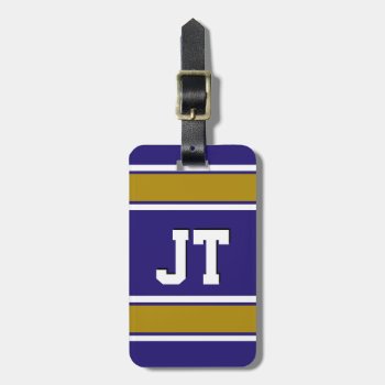 Purple And Old Gold Sports Stripes Personalized Luggage Tag by FalconsEye at Zazzle