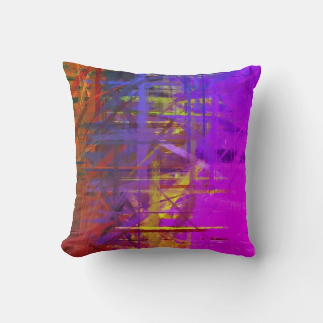 Purple and Orange Abstract Painting Throw Pillow (Front)