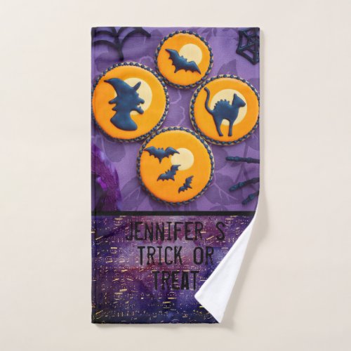 Purple and orange aesthetic Halloween treat custom Hand Towel