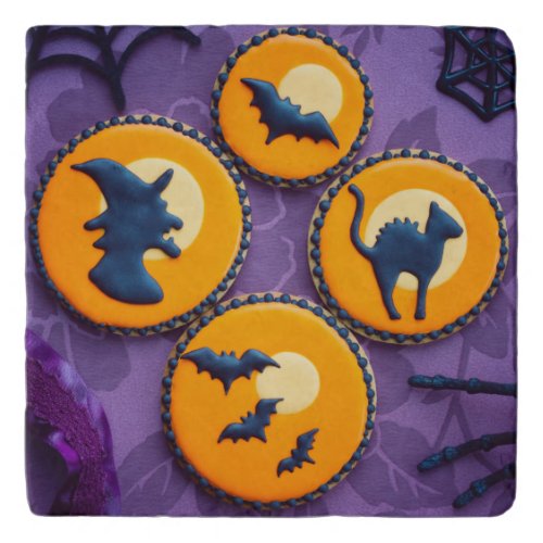 Purple and orange aesthetic Halloween treats stone Trivet