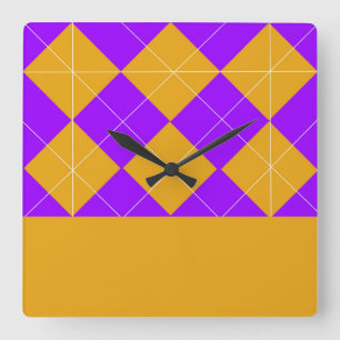Purple and Orange Argyle Square Wall Clock