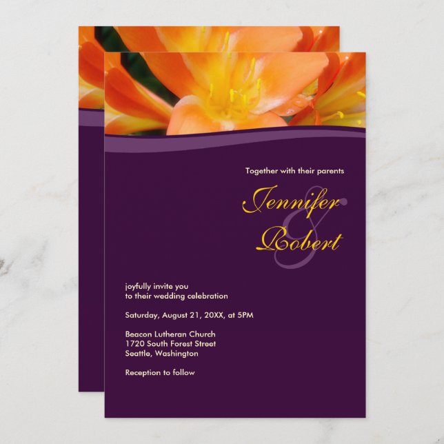 Purple and Orange Budget Wedding Invitation (Front/Back)