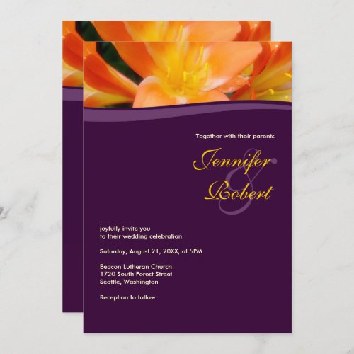 Purple and Orange Budget Wedding Invitation