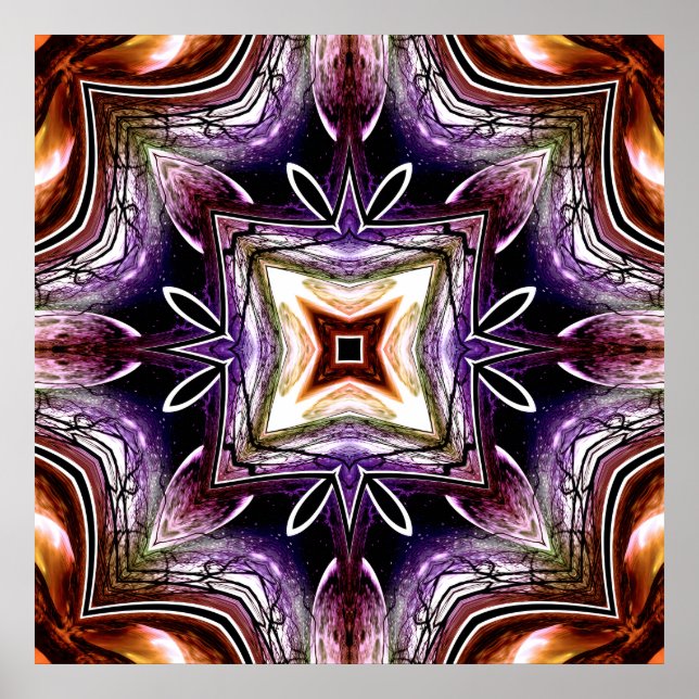Purple and Orange Cosmic Kaleidoscope Design Poster (Front)