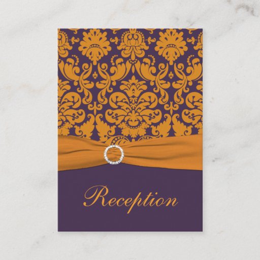 Customizable Purple and Orange Damask Enclosure Card Business Cards