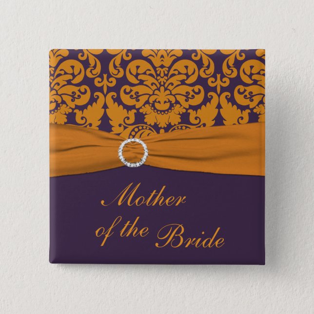 Purple and Orange Damask Mother of the Bride Pin (Front)