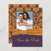 Purple and Orange Damask Photo Save the Date (Front/Back)