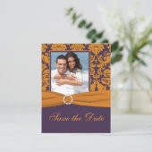 Purple and Orange Damask Photo Save the Date (Standing Front)