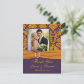 Purple and Orange Damask Photo Thank You Card (Standing Front)