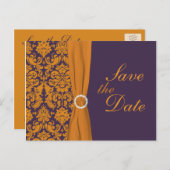 Purple and Orange Damask Save the Date Card (Front/Back)
