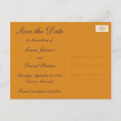 Purple and Orange Damask Save the Date Card (Back)