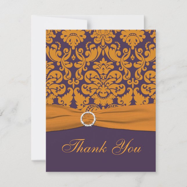 Purple and Orange Damask Thank You Card (Front)