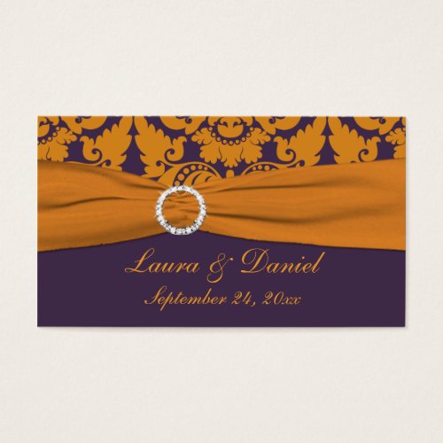 Purple and Orange Damask Wedding Favor Tag Business Card