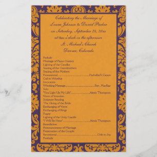 Purple and Orange Damask Wedding Program II