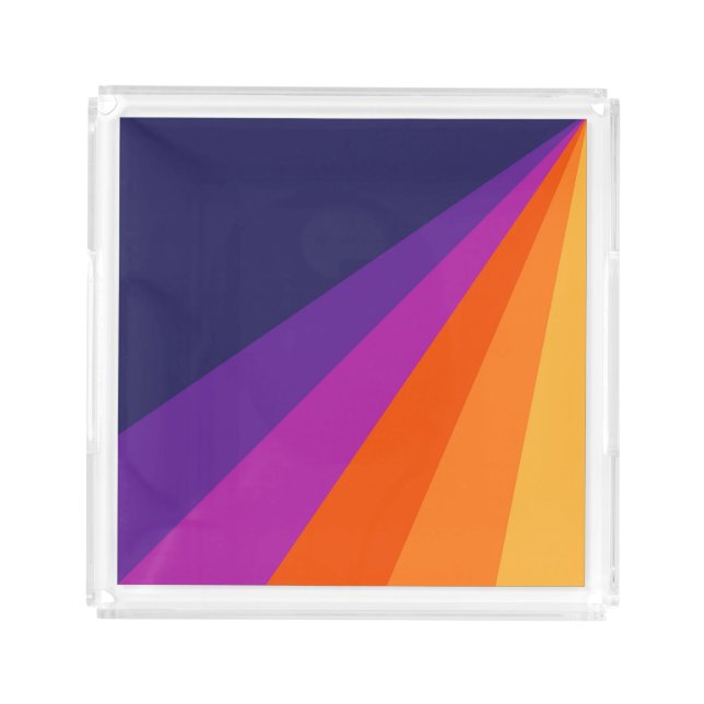 Purple and orange diagonal retro stripes acrylic tray (Front)