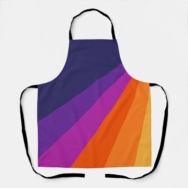 Purple and orange diagonal retro stripes apron (Front)