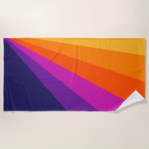 Purple and orange diagonal retro stripes beach towel