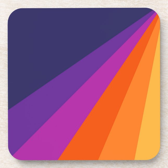 Purple and orange diagonal retro stripes beverage coaster (Front)