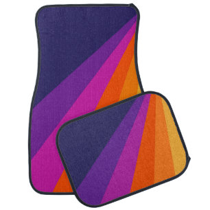 Purple and orange diagonal retro stripes car floor mat