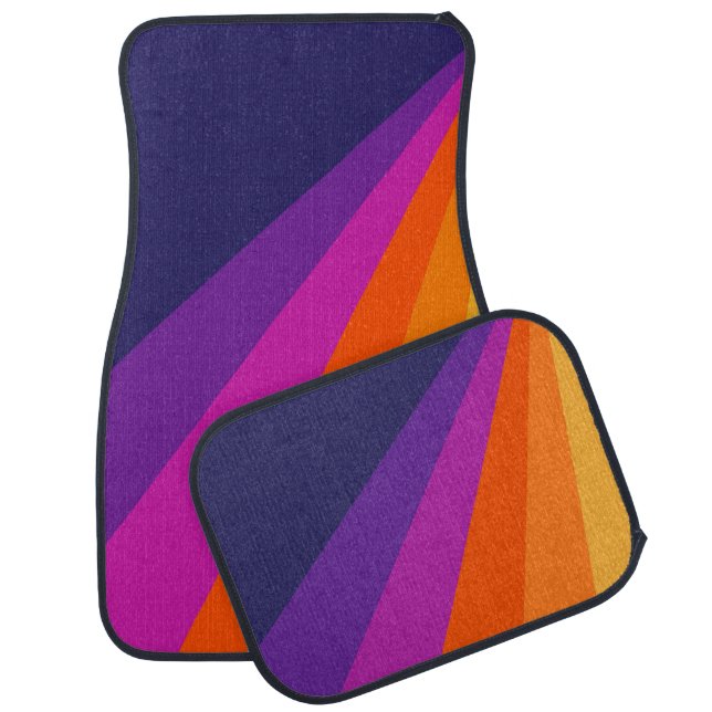 Purple and orange diagonal retro stripes car floor mat (Set)