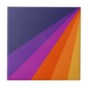 Purple and orange diagonal retro stripes ceramic tile