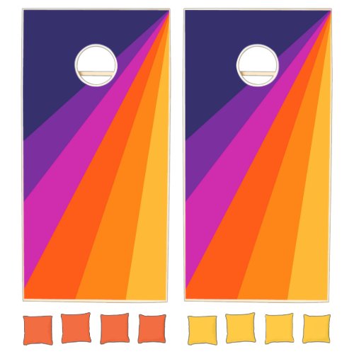 Purple and orange diagonal retro stripes cornhole set