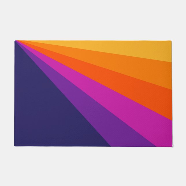 Purple and orange diagonal retro stripes doormat (Front)