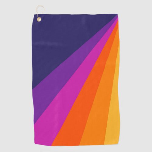 Purple and orange diagonal retro stripes golf towel