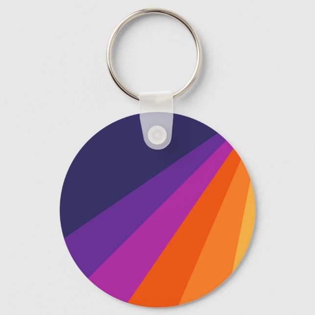 Purple and orange diagonal retro stripes keychain (Front)