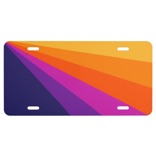Purple and orange diagonal retro stripes license plate (Front)