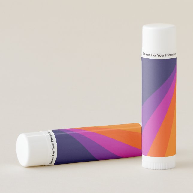 Purple and orange diagonal retro stripes lip balm (Front)