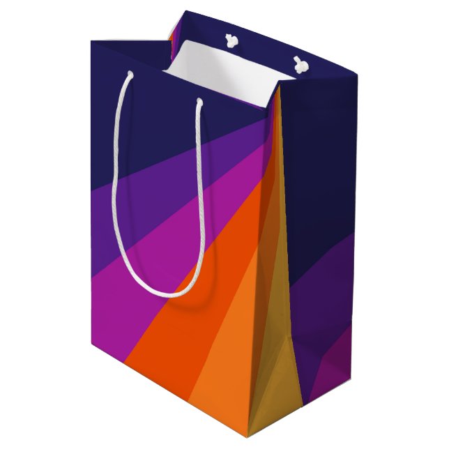 Purple and orange diagonal retro stripes medium gift bag (Back Angled)