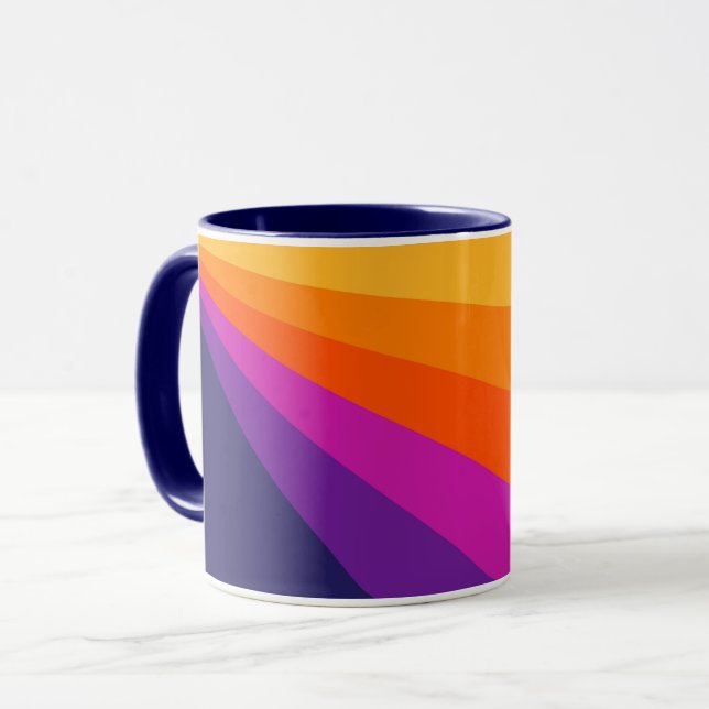 Purple and orange diagonal retro stripes mug (Front Left)