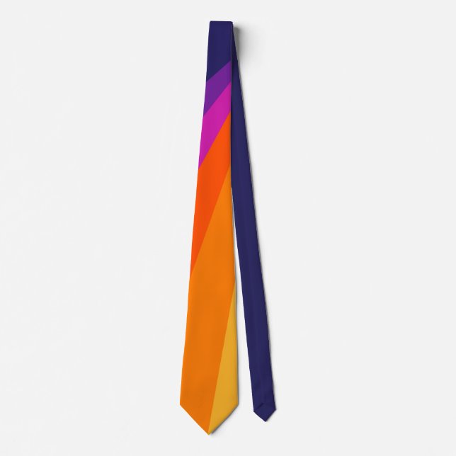 Purple and orange diagonal retro stripes neck tie (Front)