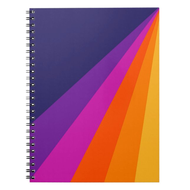 Purple and orange diagonal retro stripes notebook (Front)