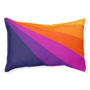 Purple and orange diagonal retro stripes pet bed