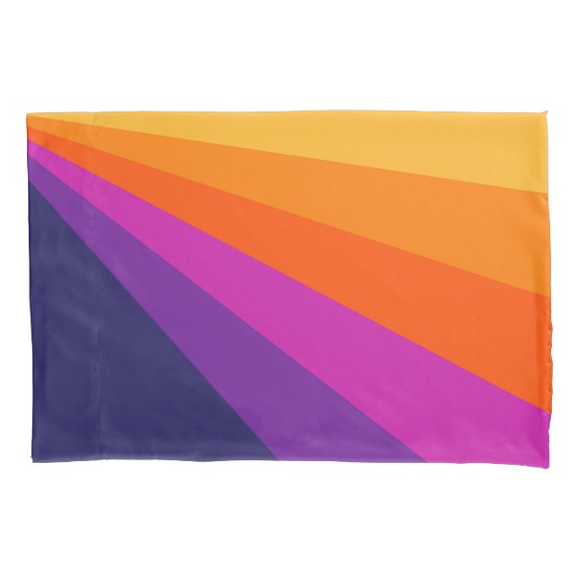 Purple and orange diagonal retro stripes pillow case (Front)