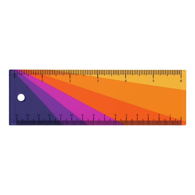 Purple and orange diagonal retro stripes ruler (Front)