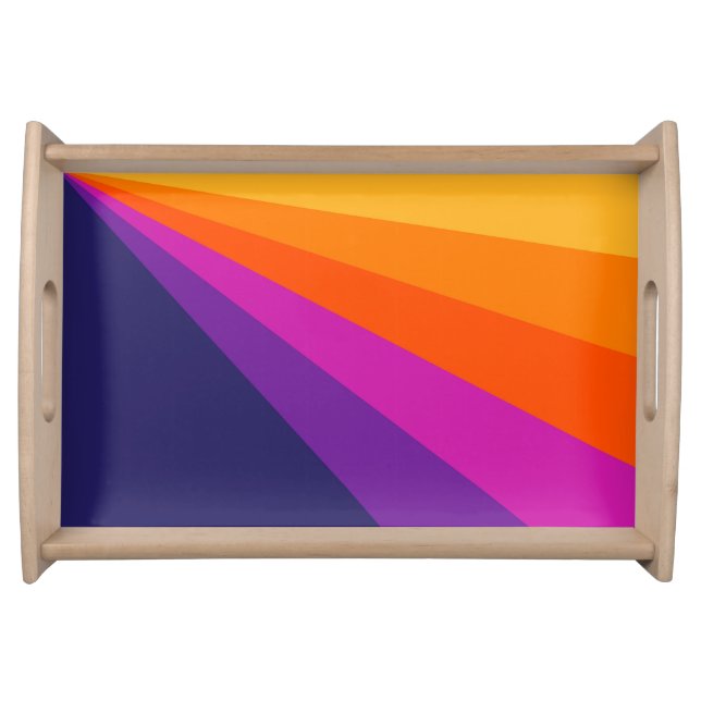 Purple and orange diagonal retro stripes serving tray (Front)
