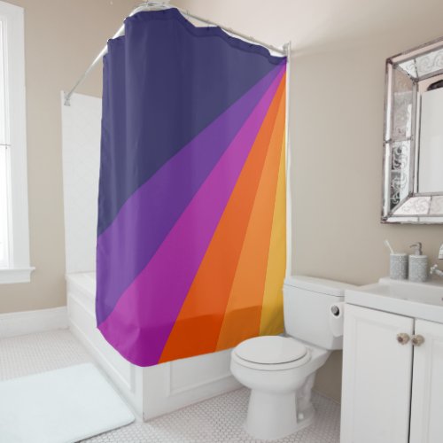 Purple and orange diagonal retro stripes shower curtain