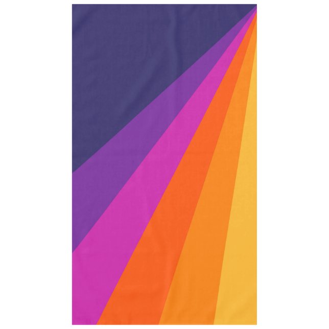 Purple and orange diagonal retro stripes tablecloth (Front)